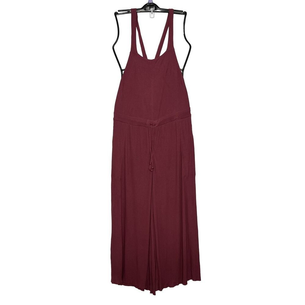 Free People FP Beach Jumpsuit Overalls Small Mauve Ribbed Linen Blend